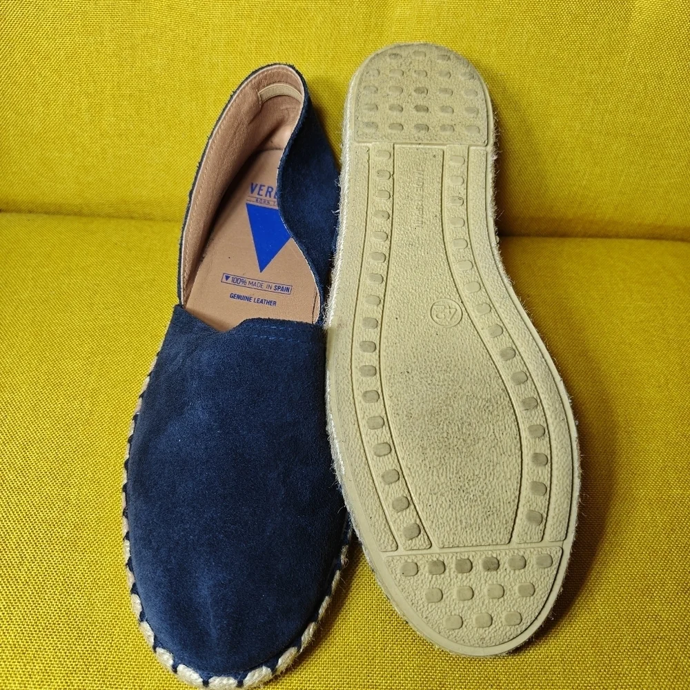 VERBENAS Carmen Serraje Navy Suede Slide-on Spanish Espadrille Mules Shoes Sz 11